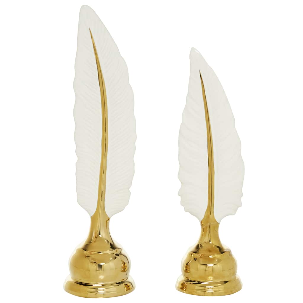 Ceramic Bird Feathers Sculpture - Set of 2 Gold - CosmoLiving by Cosmopolitan - 4"W x 4"L x 15"H