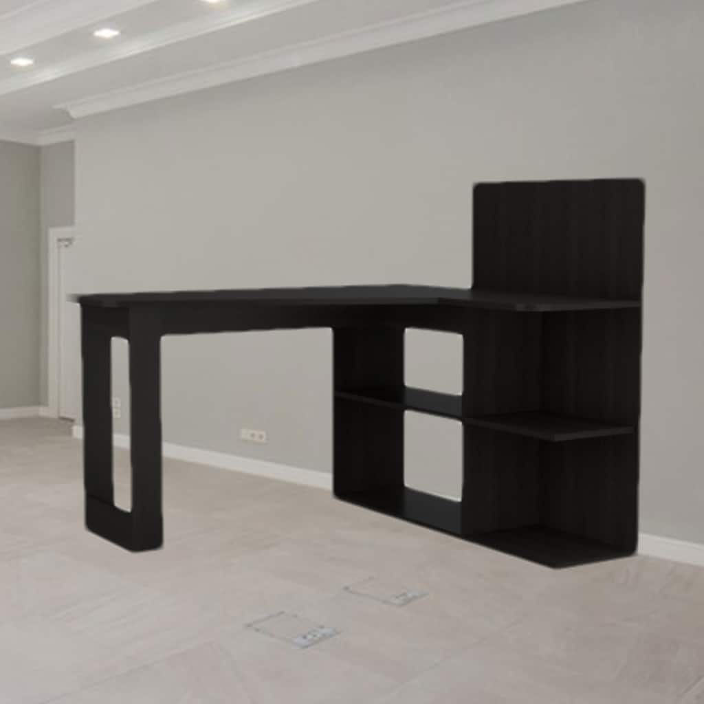 L-Shaped Writing Computer Desk with 5 Open Shelves, Right Return, and Stylish Hutch for Home Office or Study