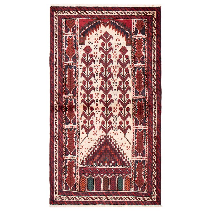 ECARPETGALLERY Hand-knotted Royal Baluch Cream, Red Wool Rug - 3'6 x 6'4 - Cream/ Red - 3'6 x 6'4