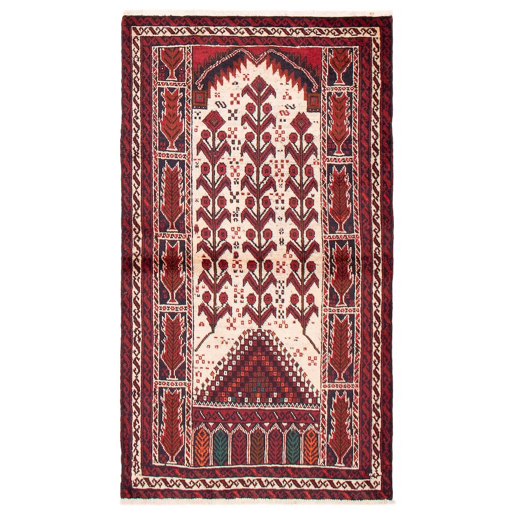 ECARPETGALLERY Hand-knotted Royal Baluch Cream, Red Wool Rug - 3'6 x 6'4