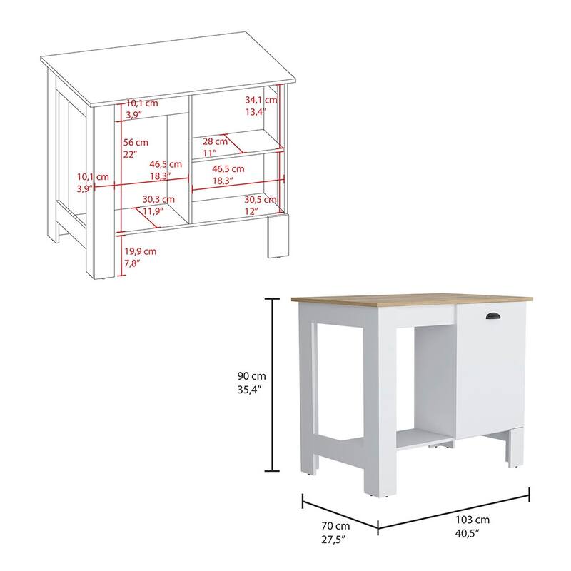 Kitchen Island with One Door and Open Shlef