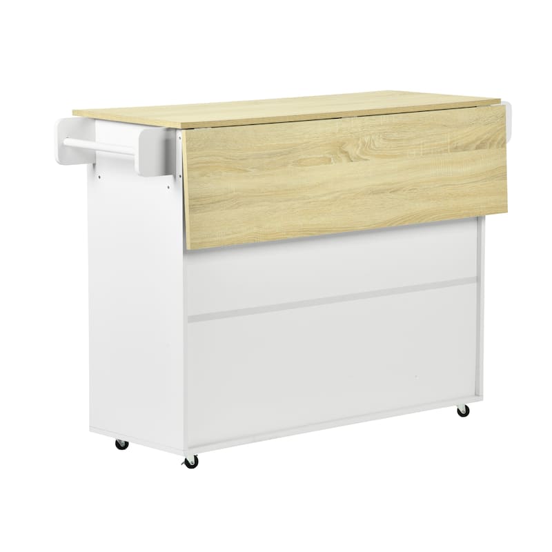Homy Casa 45.3" Mobile Kitchen Island Cart with Drop Leaf & Storage - BIG