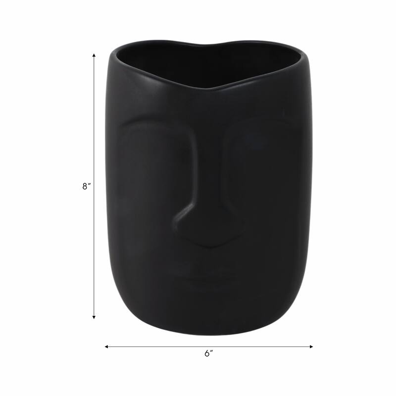 6" Ceramic Planter Vase, Face Design Vase in Black Planter Pot for Succulents and Plants, Indoor or Outdoor Ceramic