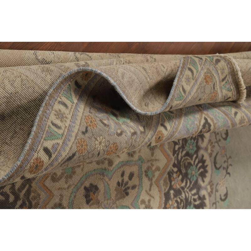 Geometric Tabriz Persian Vintage Area Rug Hand-Knotted Wool Carpet - 9'5" x 12'3"