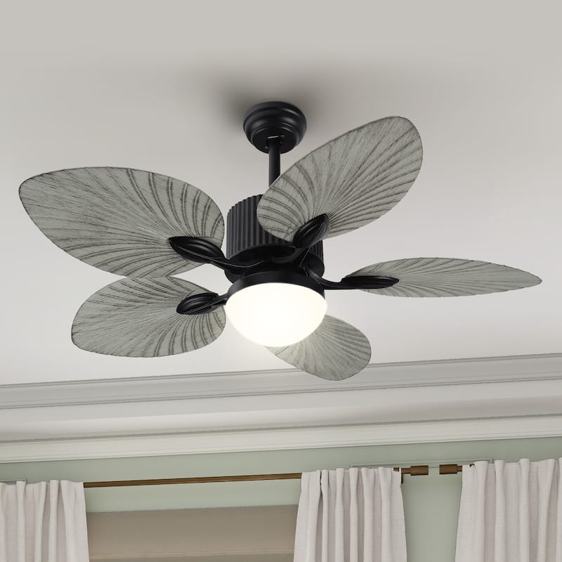 Moasis 44 Inch 5 Blades Tropical Palm Ceiling Fans with Lights and Remote Control - Grey
