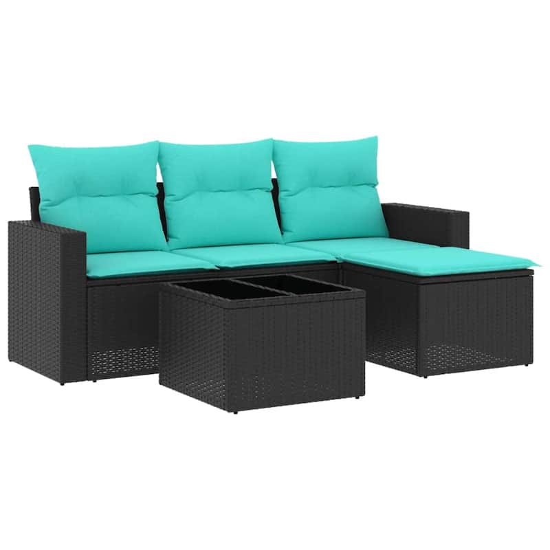 vidaXL Patio Sofa Set with Cushions Outdoor Conversation Furniture Poly Rattan - 25.8" x 24.4" x 27.2"