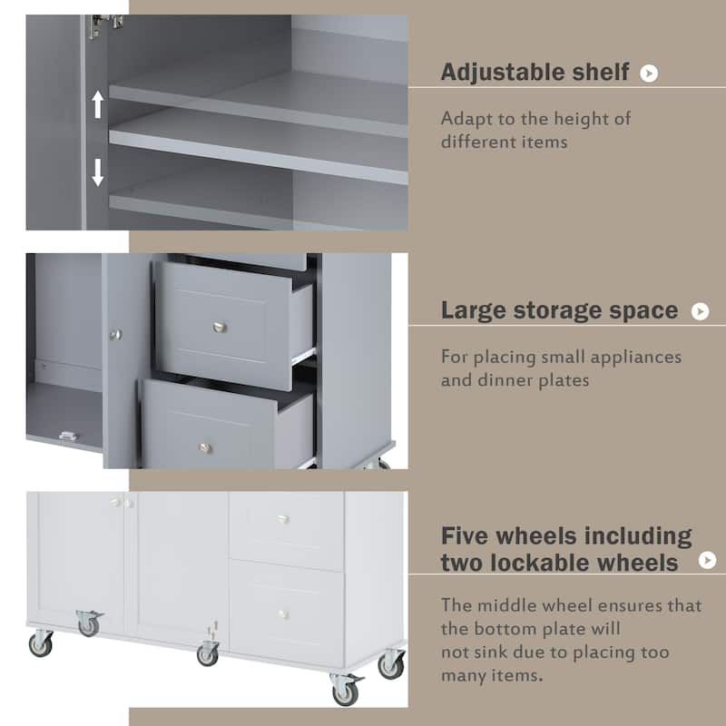 Rolling Mobile Kitchen Island with Drop Leaf - Solid Wood Top, Locking Wheels & Storage Cabinet 52.7 Inch Width