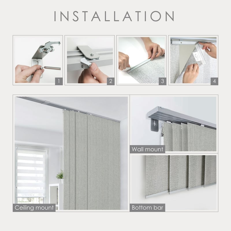 GoDear Design Natural Woven Adjustable Sliding Panel Track Blinds, Vertical Blinds, Cosmos Series, 45.8"- 86" W x 96" L