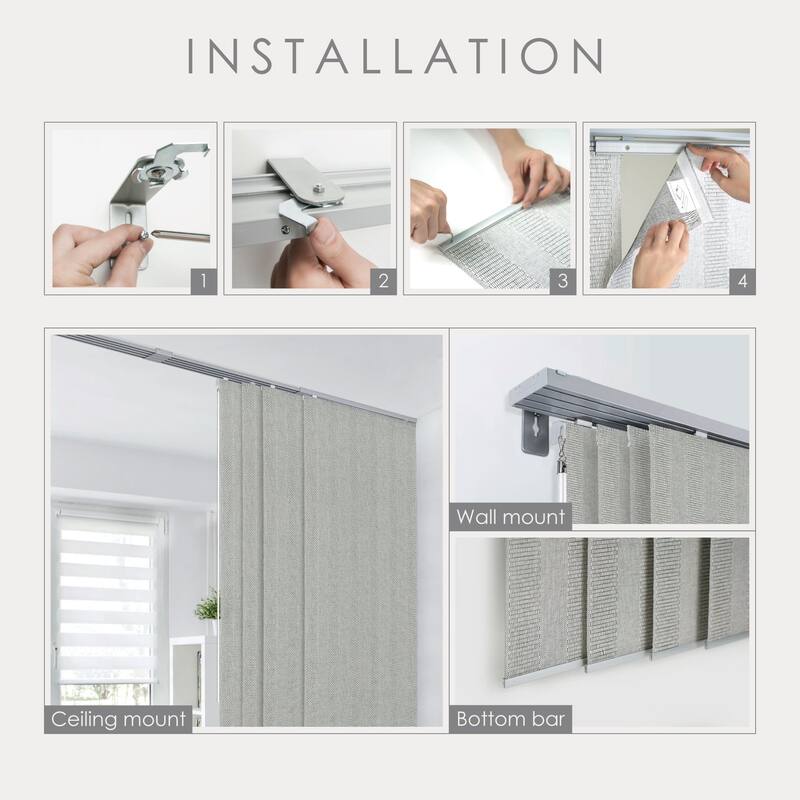 GoDear Design Natural Woven Adjustable Sliding Panel Track Blinds, Vertical Blinds, Urban Plaid, 45.8"- 86" W x 96" L