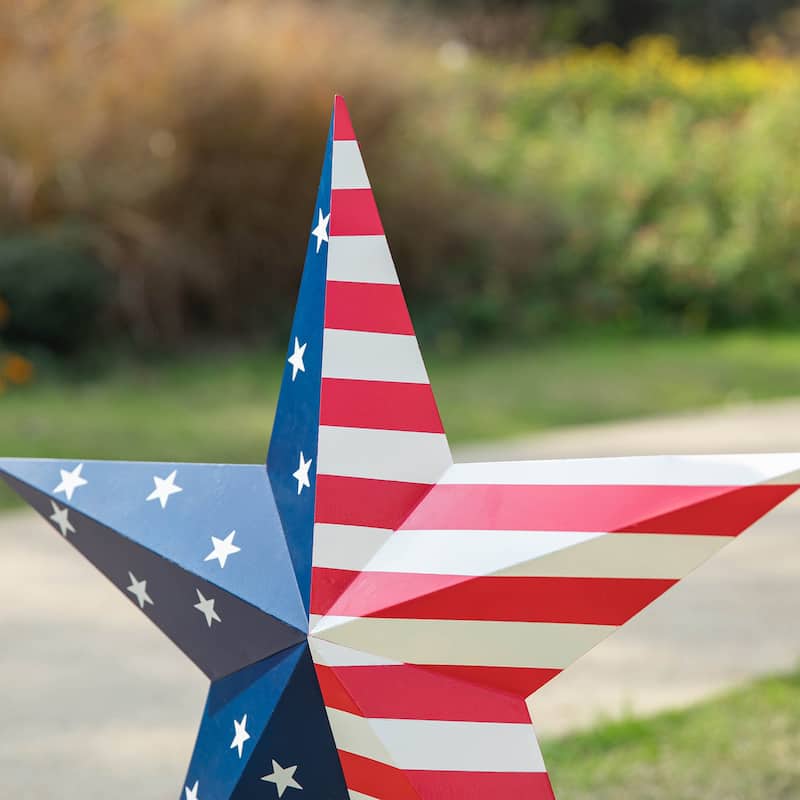 Glitzhome Metal Americana Stars Stripes Yard Stake Wall Sign with Welcome Flag