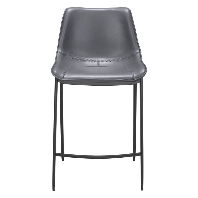 Set of Two 26" Dark Gray And Black Faux Leather And Steel Counter Height Bar Chairs