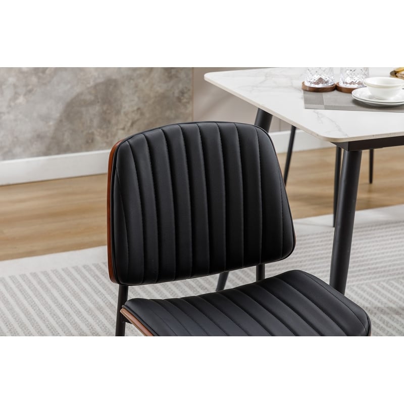 Grondin Mid-Century Modern 2 Pieces Bentwood Dining Chairs, Set of 2 Faux Leather Side Chairs with Adjusatble Foot Pads