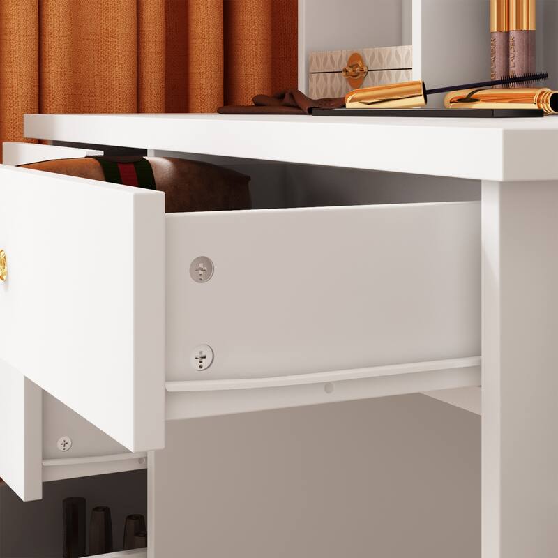 Vanity Set with Stool, Lighted Mirror, Outlets,Makeup Table Dressing - 31.5"W