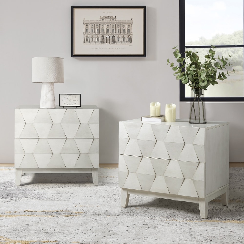 Ethe Mid-Century 2-Drawer Storage End Table with Adjustable Solid Wood legs and Charging Station Set of 2 By HULALA HOME