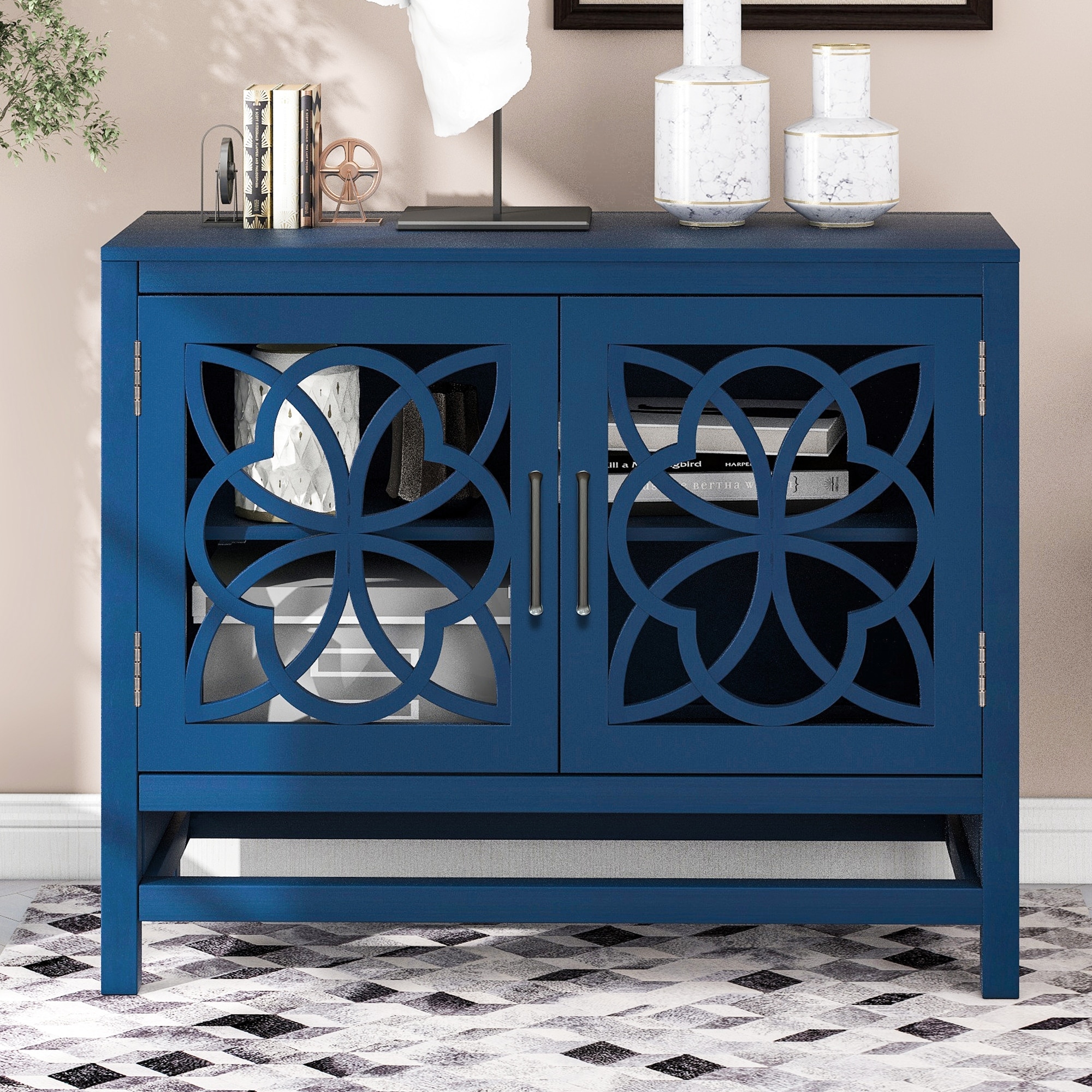 Navy accent outlet cabinet