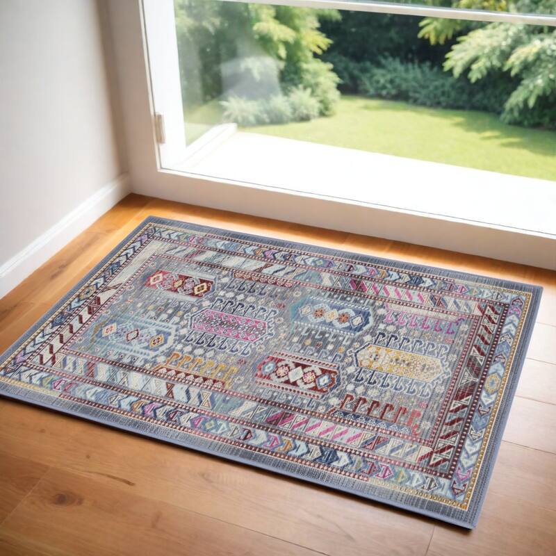 HomeRootsFloral Bohemian Rectangle Area Rug - 48' X '24' X '0.5 - 48' X '24' X '0.5 - Red/Ivory/Gray