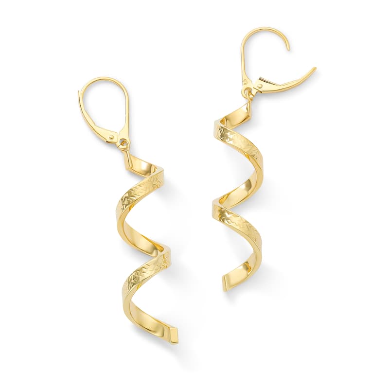 Clover 14K Yellow Gold Diamond-Cut Spiral Drop Earrings
