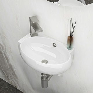 Couoko 16x11 Inch Small Bathroom Wall Mount Sink – White Ceramic Mini Corner Sink With Left Faucet Hole, Floating Design