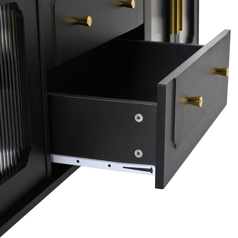 Retro Design TV Stand with Fluted Glass Doors and Adjustable Shelves for TVs Up to 78''