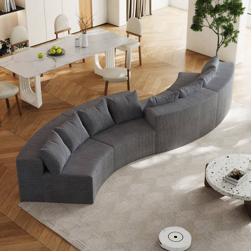 Symmetrical Curved Sectional Sofa Corduroy Modular Semi Circular Couch