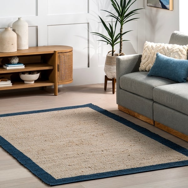 slide 2 of 31, Nuloom Bronwyn Farmhouse Bordered Jute Blend Area Rug 4' x 6' - Blue - Rectangle