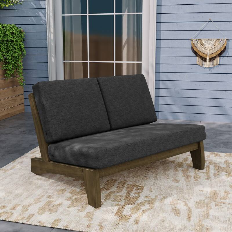 Teak Outdoor Armless Lounge Chair Set Loveseat with Cushions