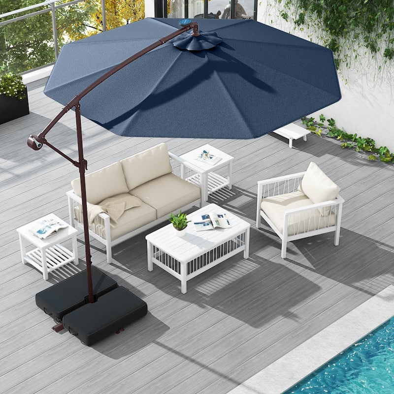Costway Patio 10FT Hanging Offset Umbrella 32 LED Lights Sand Bag