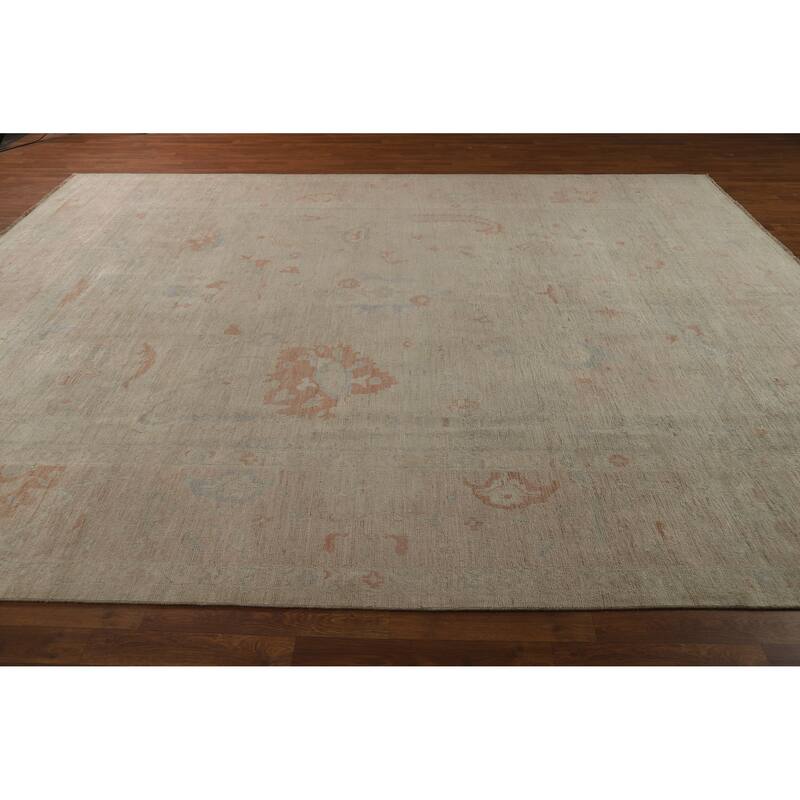 Hand Knotted Oriental 100% Wool Carpet Transitional All-Over Beige & Ivories Oushak Area Rug - 12' 0'' X 9' 2''