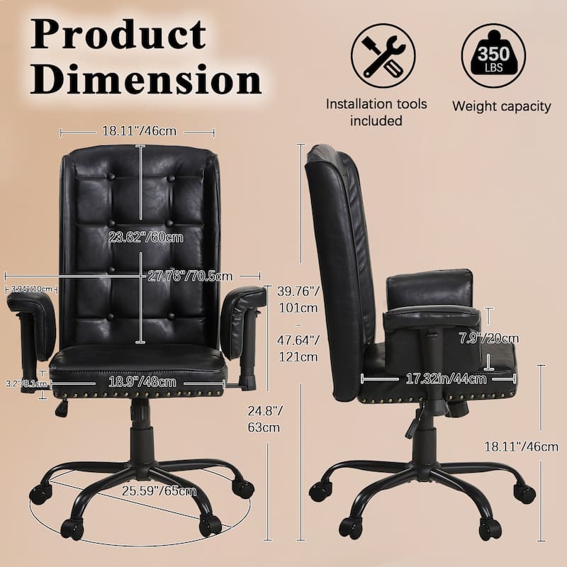 Javlergo Adjustable Home Office Desk Chair Desk Chair Executive Office Chair Computer Chair Ergonomic Mid Back with 360° Swivel