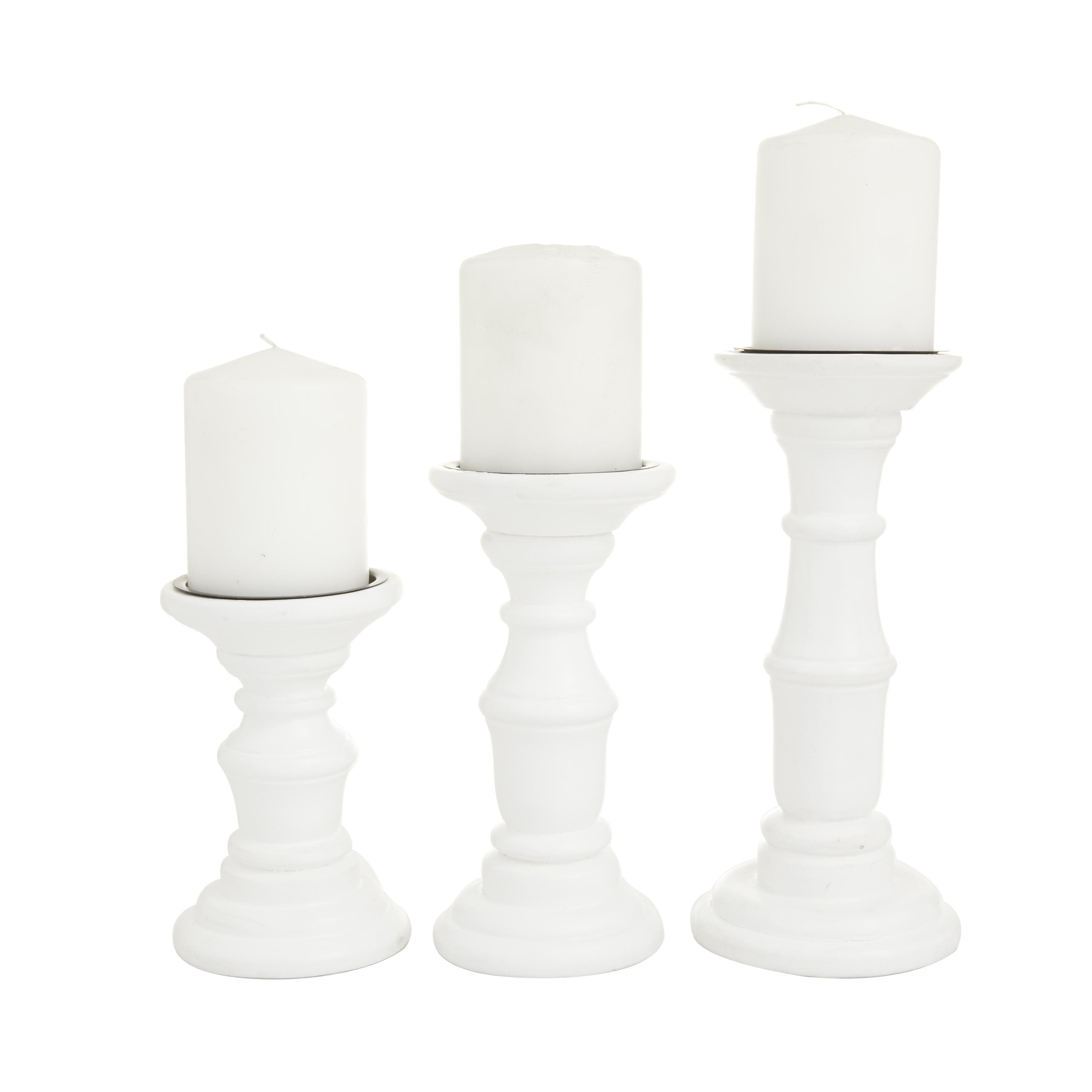 Roche River Decor - Mango Wood Turned Style Pillar Candle Holder - Set of 3 Black, White or Gold