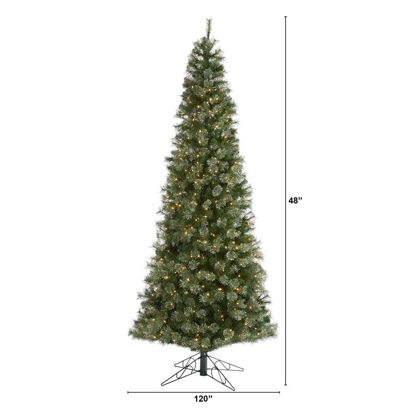 10ft Slim Christmas Tree with Lights - Pencil Artificial Holiday Tree, 750 LED Lights & Stand - Green - 120