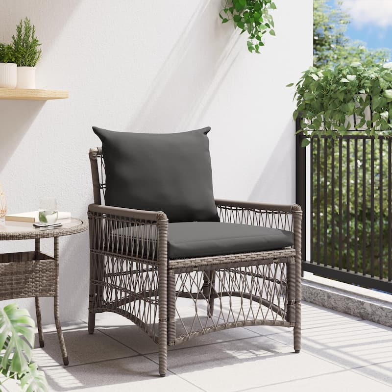 vidaXL Garden Chair with Cushions Grey Poly Rattan - 24 x 28.7 x 30.3