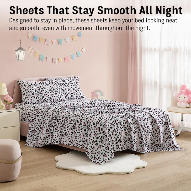 HLC.ME Printed Kids Bed Sheets - Patterned Bed Sheet Set - Wrinkle Resistant & Ultra Soft - For Mattresses up to 15 Inches Deep