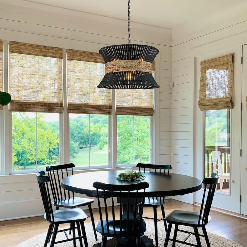 Umber 4-Light Modern Natural Rattan Pendant Ceiling Fixture Coastal Nautical Chandelier