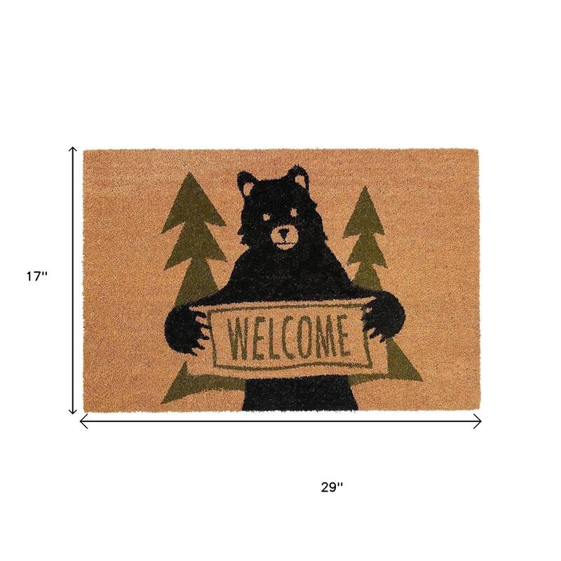 HomeRoots 17" X 29" Natural And Black Coir Bear Outdoor Door Mat - 17' X '29