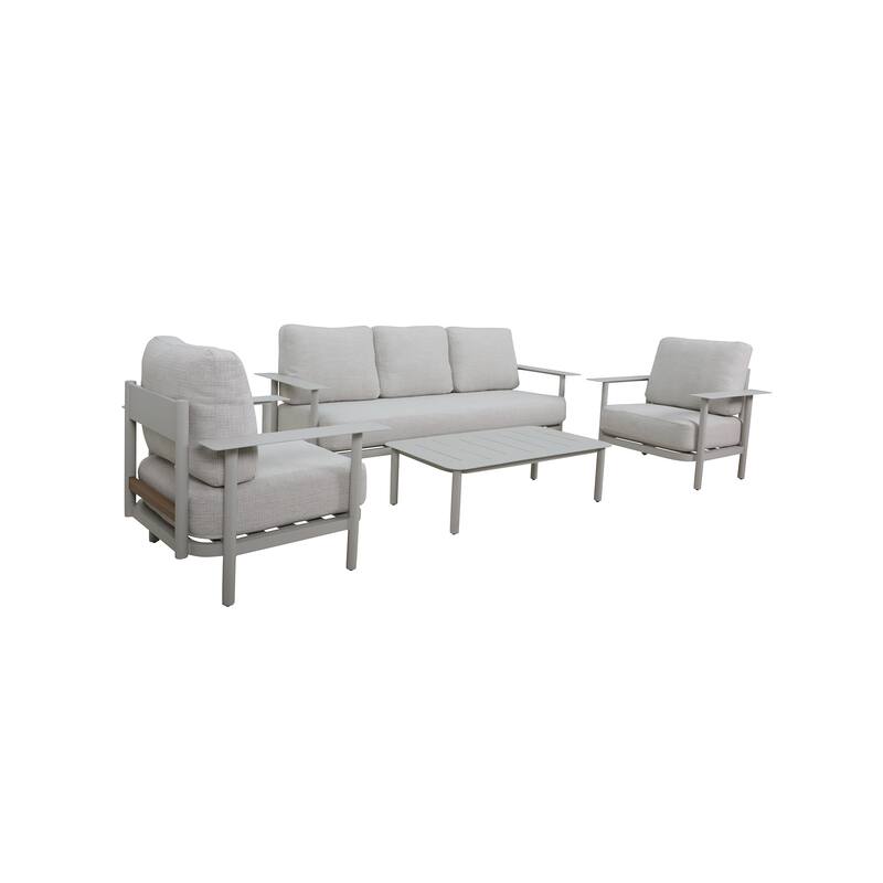 4-Piece Outdoor Patio Deep Seating Set with Beige Cushions