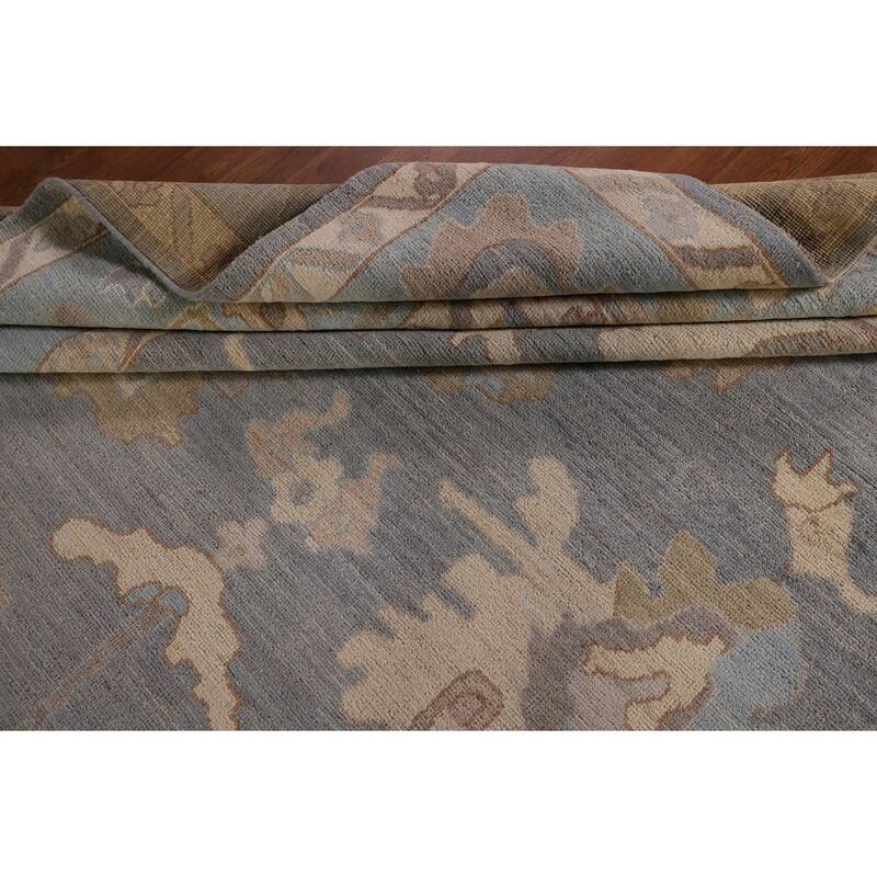 Floral Vegetable Dye Oushak Turkish Area Rug Hand-Knotted Wool Carpet - 9'1" x 11'8"