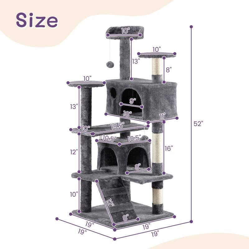 53 Inch Multi-Level Cat Tree Cat Condo with Scratching Posts Dark Grey