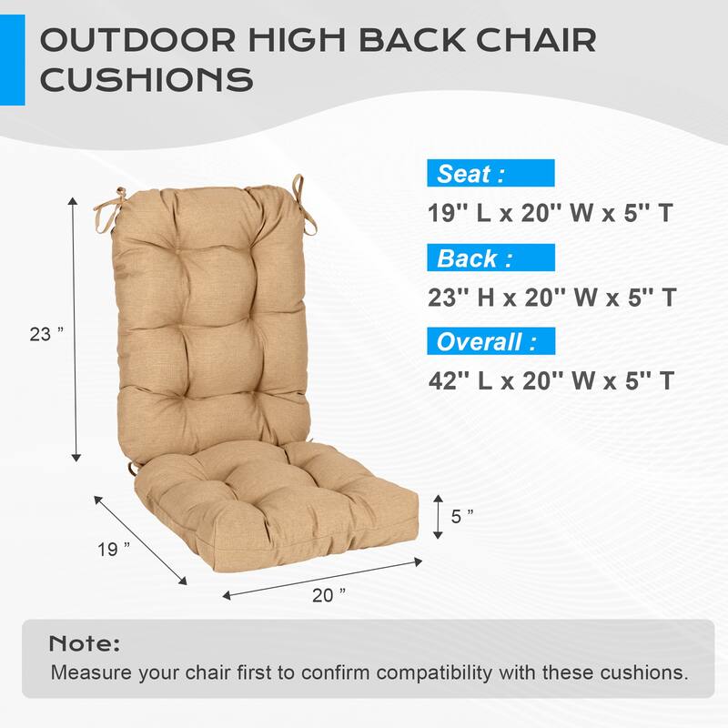Aoodor Outdoor 42"x 20" x5" Tufted Back Cushions Patio Replacement Chair Cushion, Set of 2