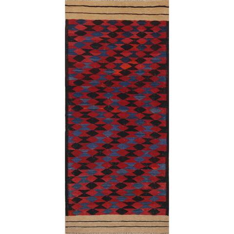 Flat-woven Geometric Kilim Oriental Staircase Runner Rug Wool Carpet - 3'1" x 6'8"