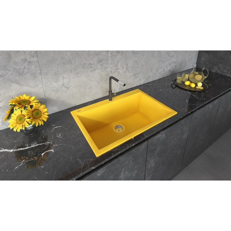 Ruvati 33 x 22 inch Granite Composite Drop-in Topmount Kitchen Sink Single Bowl - Midas Yellow - RVG1080YL