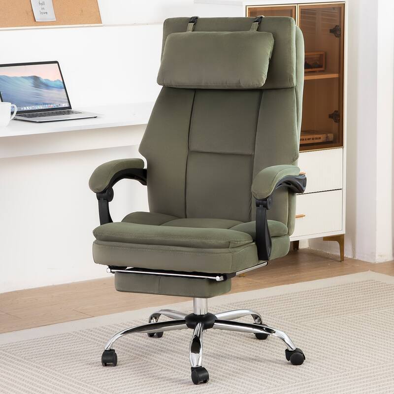 Velvet Home Office Chair with Wheels, High Back Work Chair with Adjustable Height, Ergonomic Chair with Footrest - Green