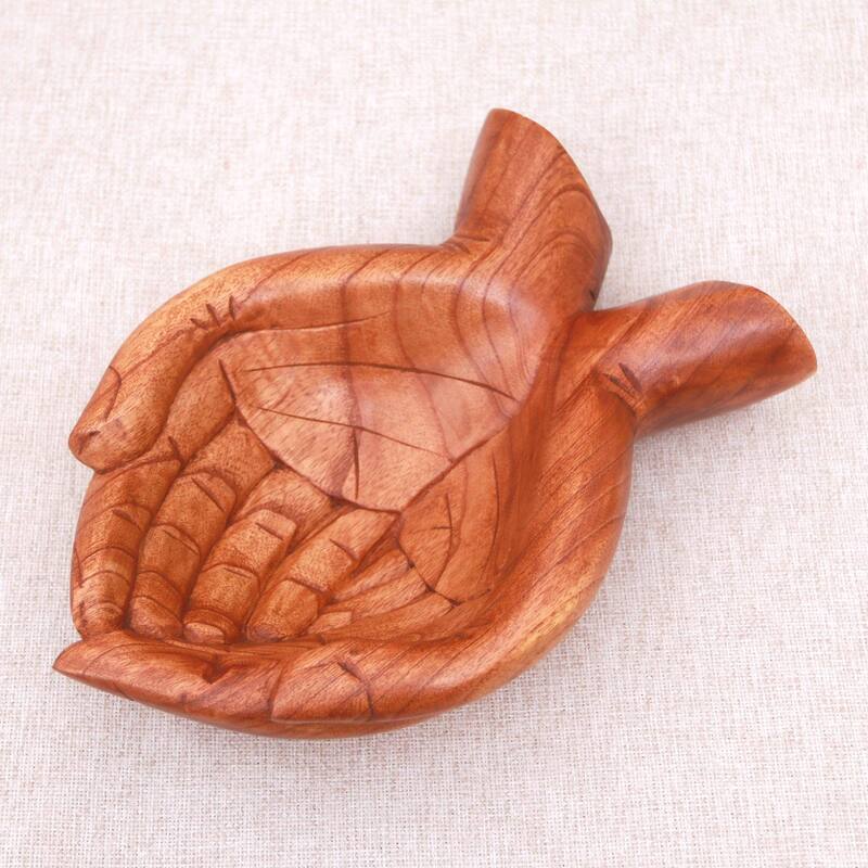 Handmade Giving Alms Wood catchall (Indonesia) - 3.3" H x 11.75" W x 7.75" D