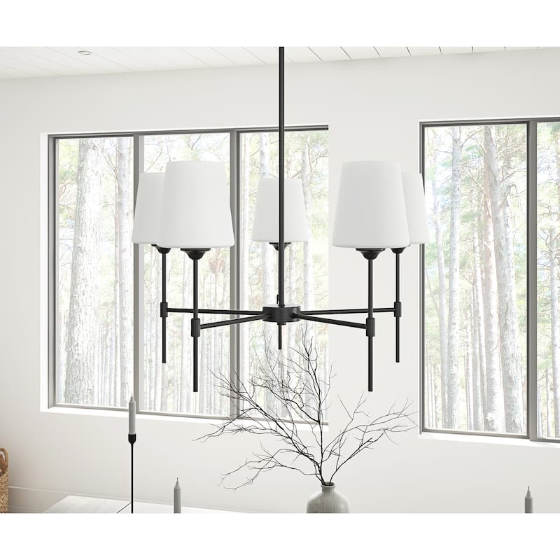 Modern Matte Black 5-Light Kitchen Island Chandelier with Milk White Glass Shades - Black