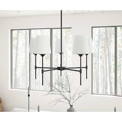 Modern Matte Black 5-Light Kitchen Island Chandelier with Milk White Glass Shades