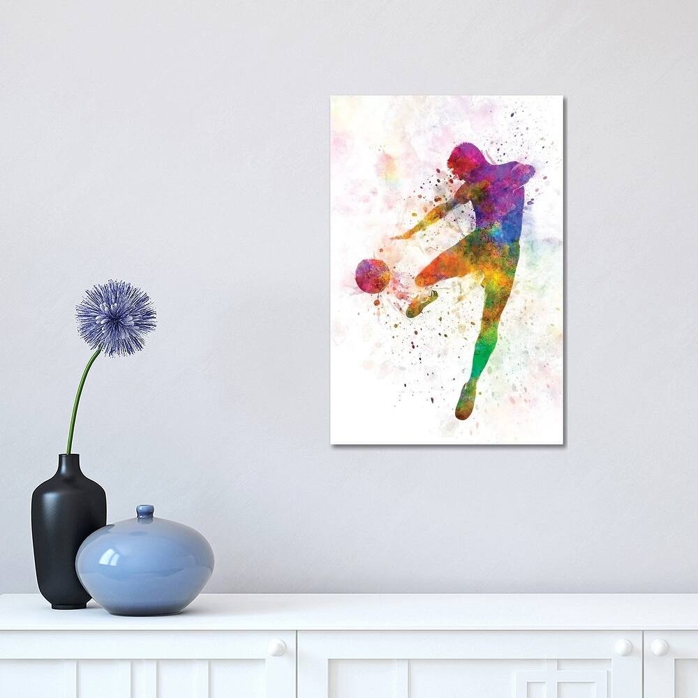 iCanvas "Man Soccer Football Player Flying Kicking III" by Paul Rommer Canvas Print