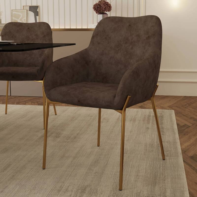 Zaire Upholstered Dining Chair in Velvet/Leather/Boucle with Gold Chrome Iron Set of 4