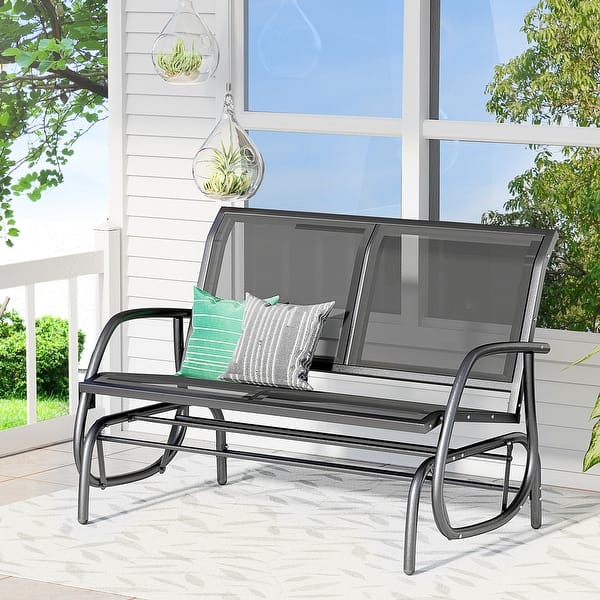 slide 2 of 9, Outsunny 2-person Black Outdoor Double Rocker Glider Bench