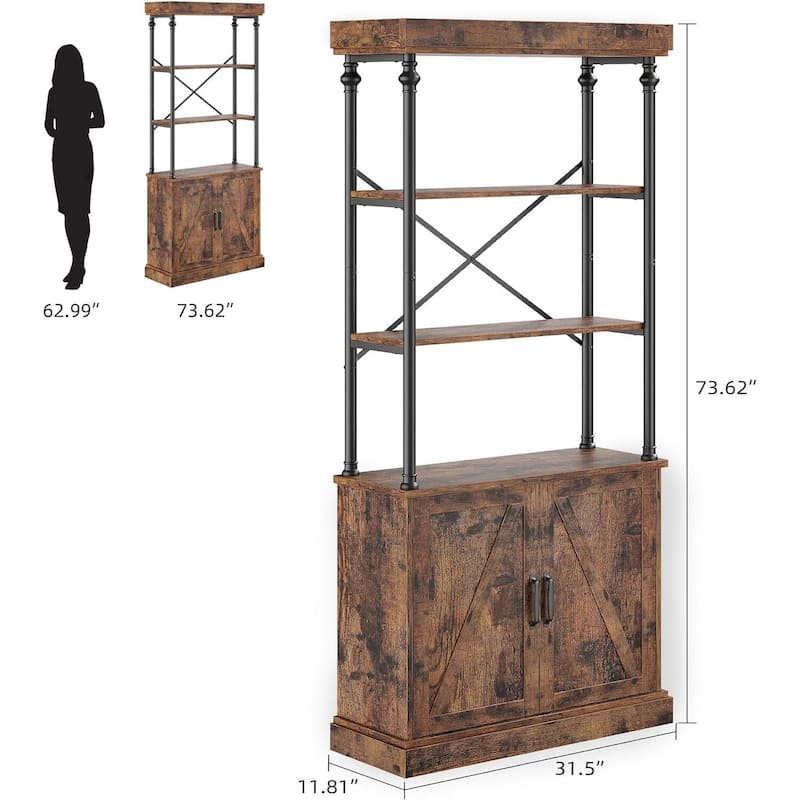 Industrial Floor Standing Bookcase with Storage for Home Office, Living Room & Bedroom