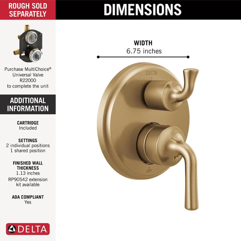 Delta Kayra 14 Series Pressure Balanced Valve Trim with Integrated 3
